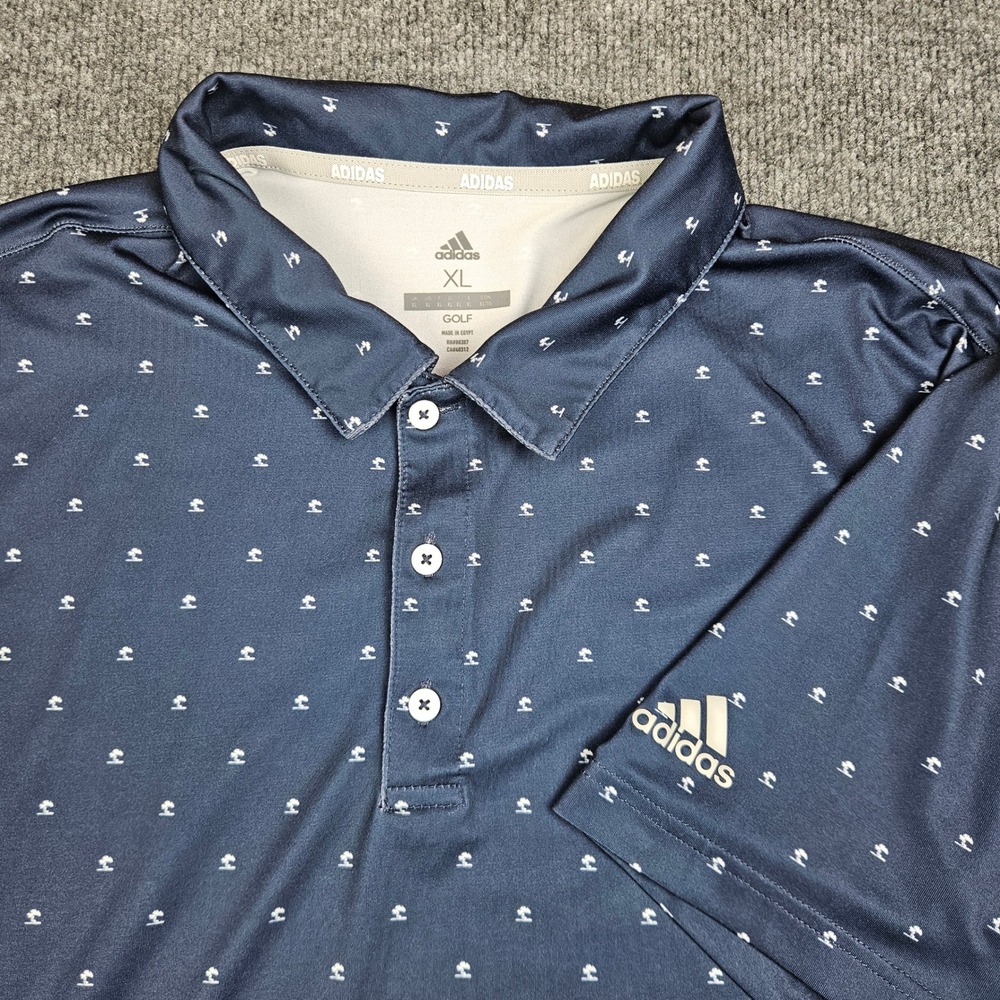 Adidas Golf Ultimate 365 Polo Shirt Mens XL Blue Tree All Over Print Performance